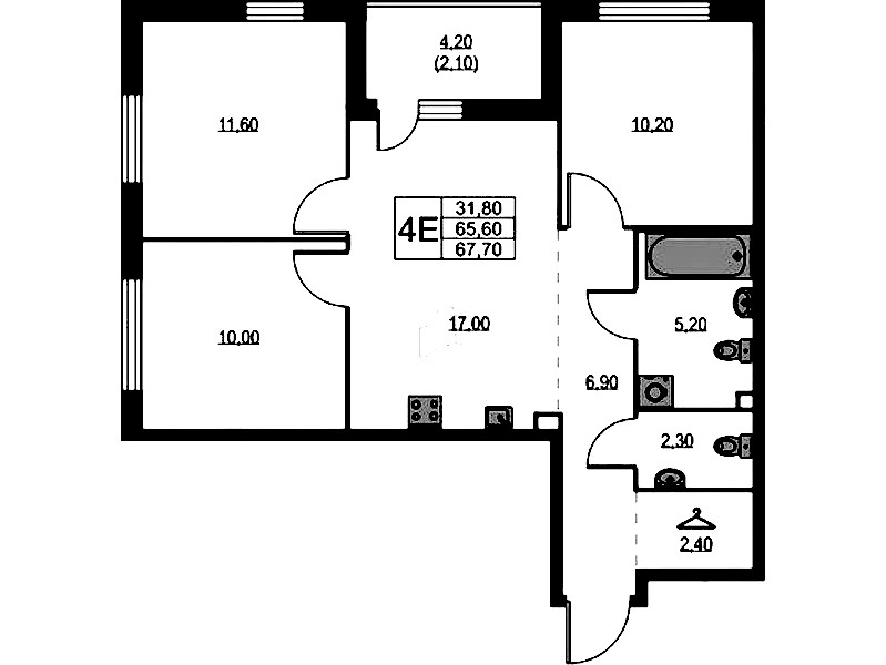 3-комнатная квартира 67.6 м², 2/13 эт., ЖК «А101 Лаголово»